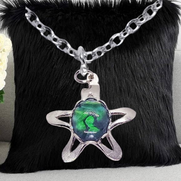 Jewelry - .Genuine Abalone Stone Star Pendant with Stainless Steel Necklace
